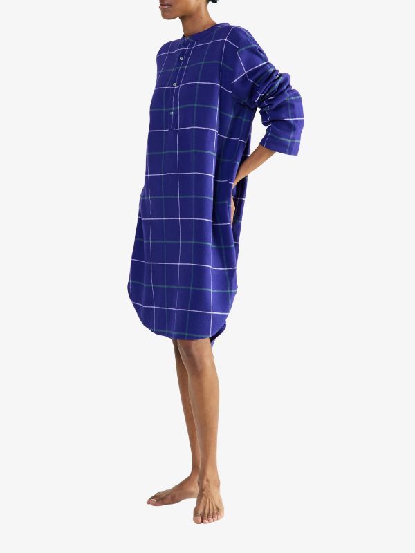 Chemise de nuit à carreaux bleu marine, LAURENCE TAVERNIER