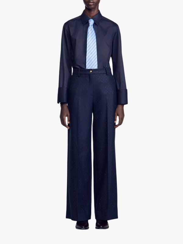 pantalon en laine  marine, SANDRO