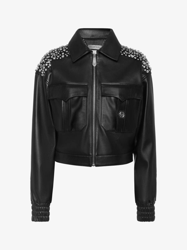 Veste en cuir noir