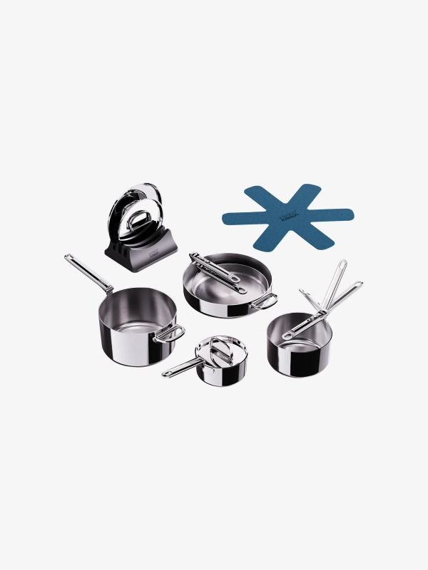 Kochgeschirr-Set mit klappbarem Griff 5 tlg Space Steel silberfarben