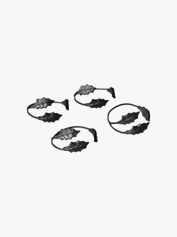 Lot de 4 ronds de serviette Holly Leaf noir