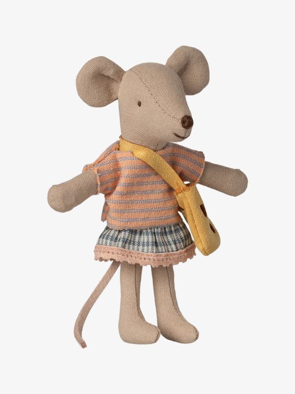 poupée de chiffon "Kleine Schwestermaus mit Tasche"