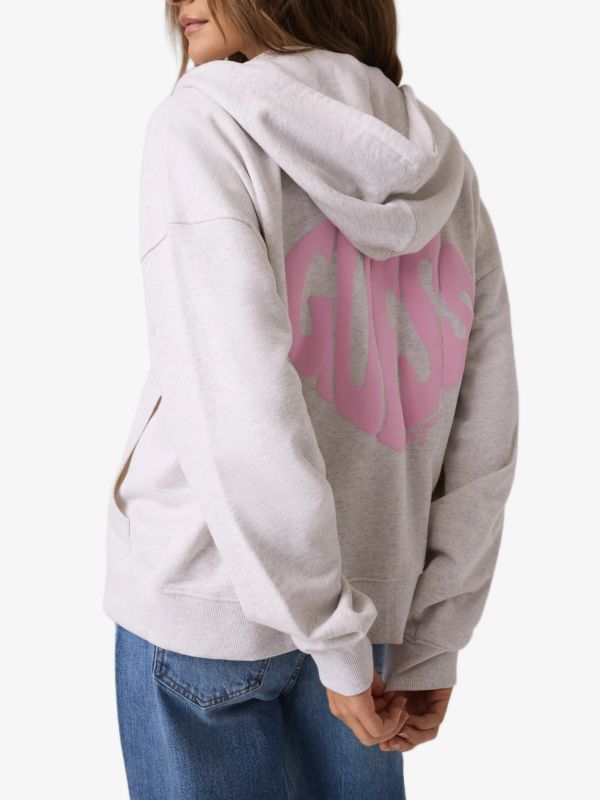 Sweatshirt GUESS JEANS Bedruckter Kapuzenpullover mit durchgehendem Reißverschluss hellgrau, GUESS JEANS