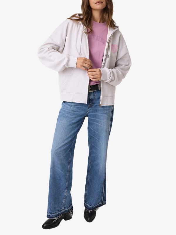 Sweatshirt GUESS JEANS Bedruckter Kapuzenpullover mit durchgehendem Reißverschluss hellgrau, GUESS JEANS