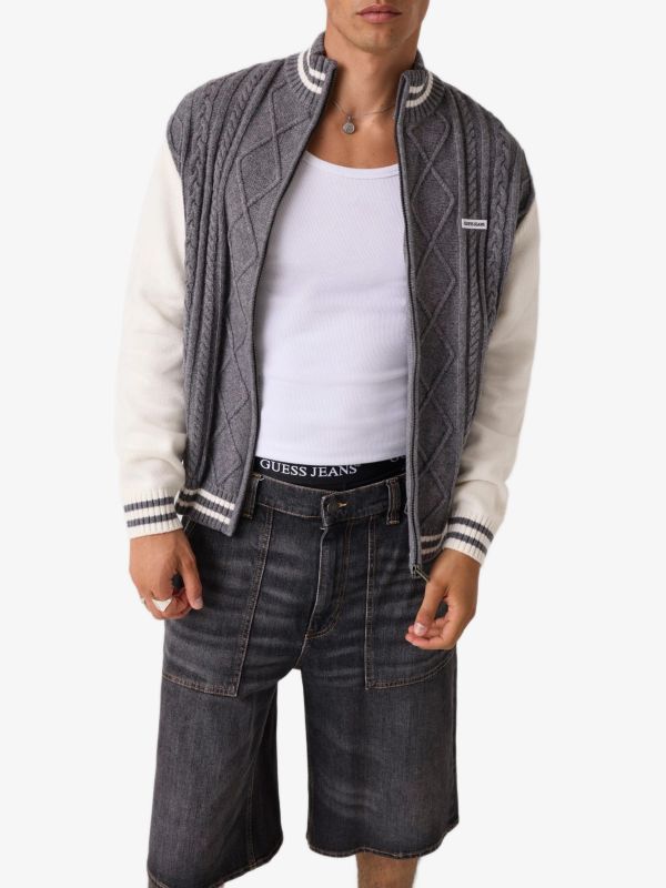 Veste GUESS JEANS Pullover im Bomberstil mit Reißverschluss gris, GUESS JEANS