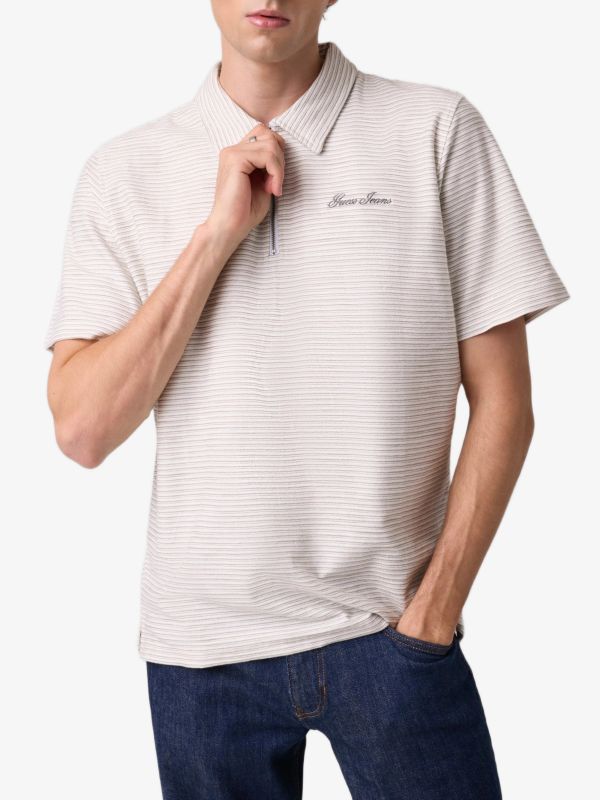 T-Shirt GUESS JEANS Gestreiftes Poloshirt mit Regular Passform weiss, GUESS JEANS