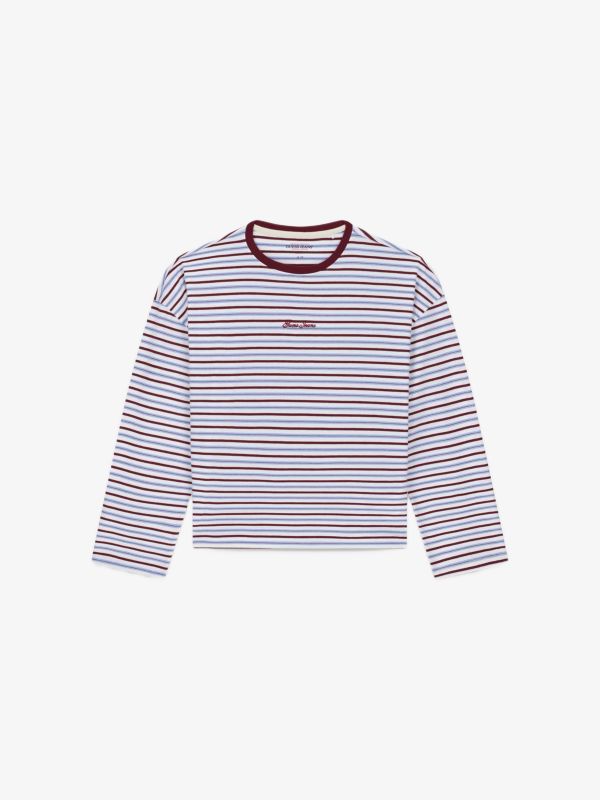 T-Shirt GUESS JEANS Gestreiftes Relaxed-T-Shirt weiss
