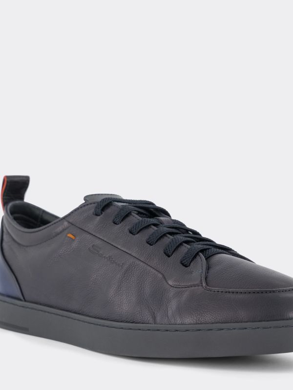 baskets en cuir navy, SANTONI