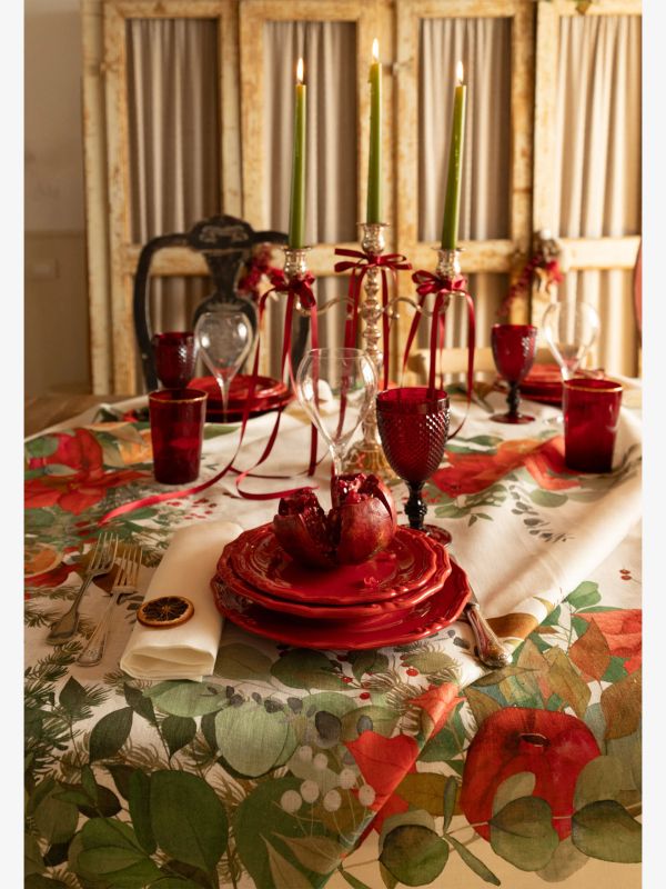 nappe rouge/à petits motifs, TESSITURA TOSCANA TELERIE