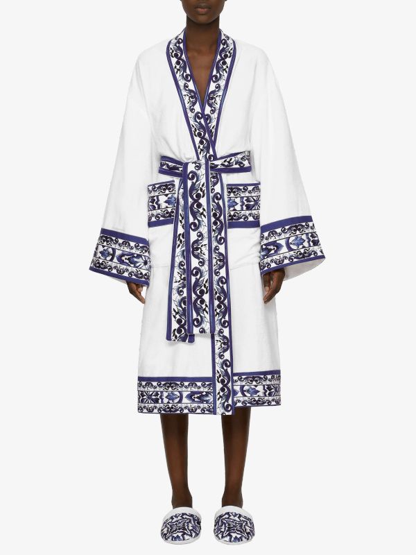 Peignoir de bain blanc/à petits motifs, DOLCE & GABBANA CASA